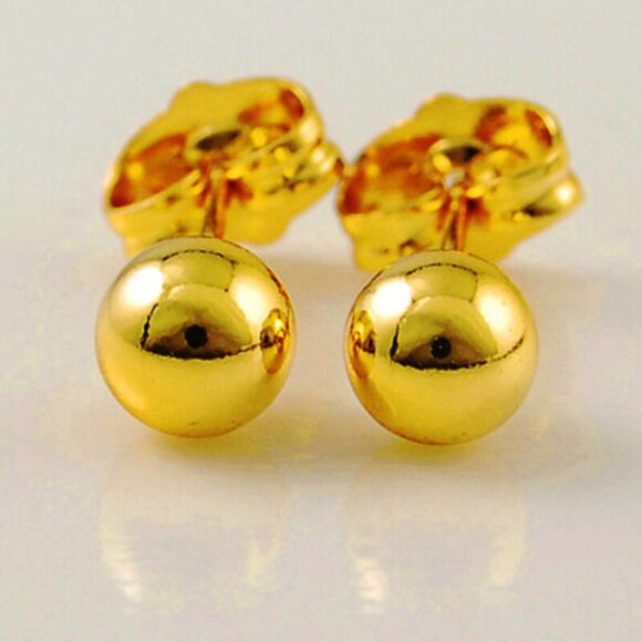 18K Yellow Gold Filled Smooth Round Ball Stud Earrings 8mm Classic Gorgeous Gift - Picture 1 of 3